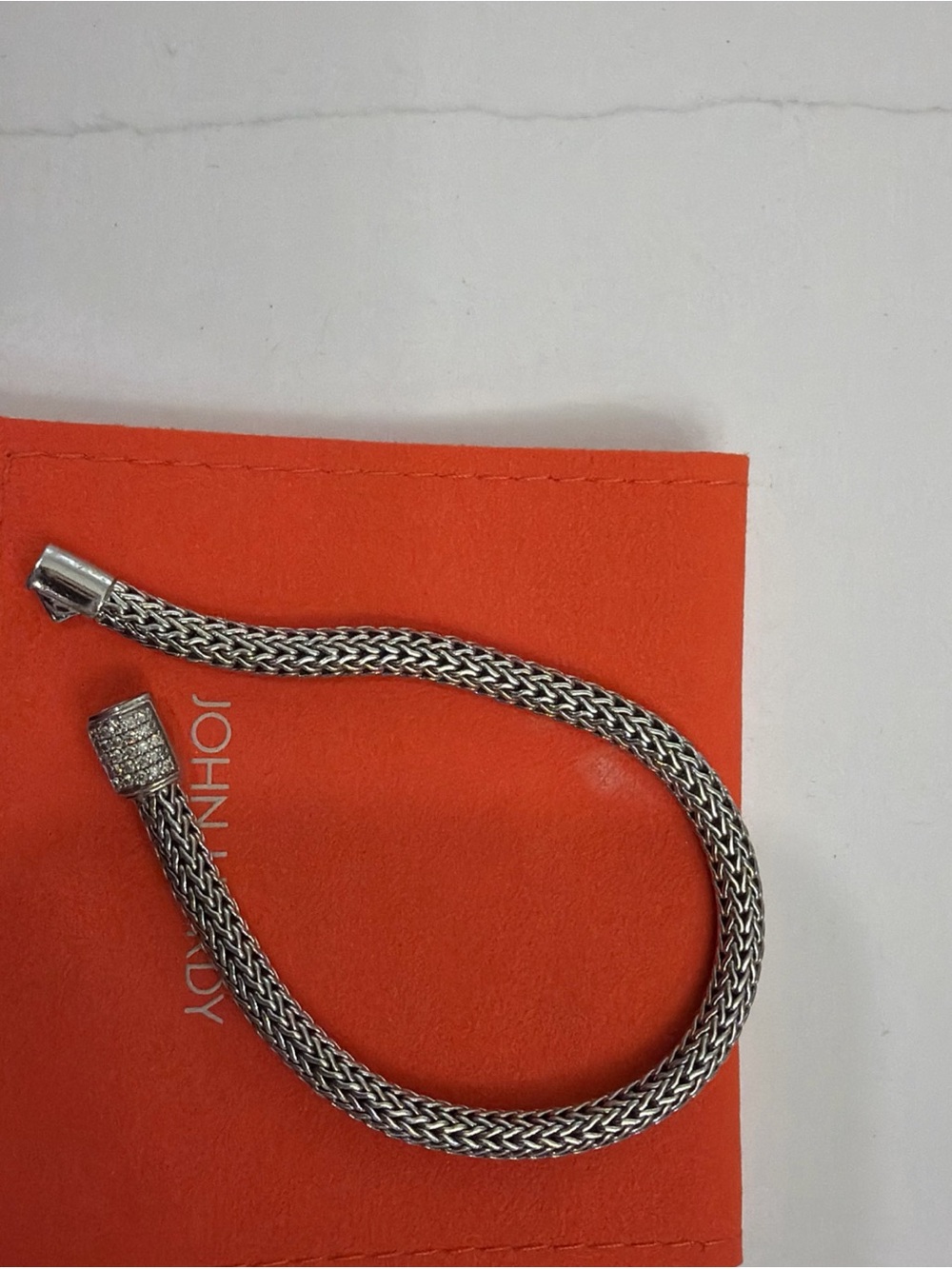 John Hardy Silver Braided Bracelet with Pavé Clasp
